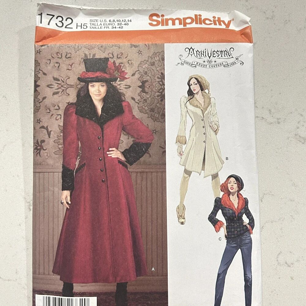 Simplicity Sewing Pattern 1732 Steampunk Victorian Jacket Costume Cosplay 6-14